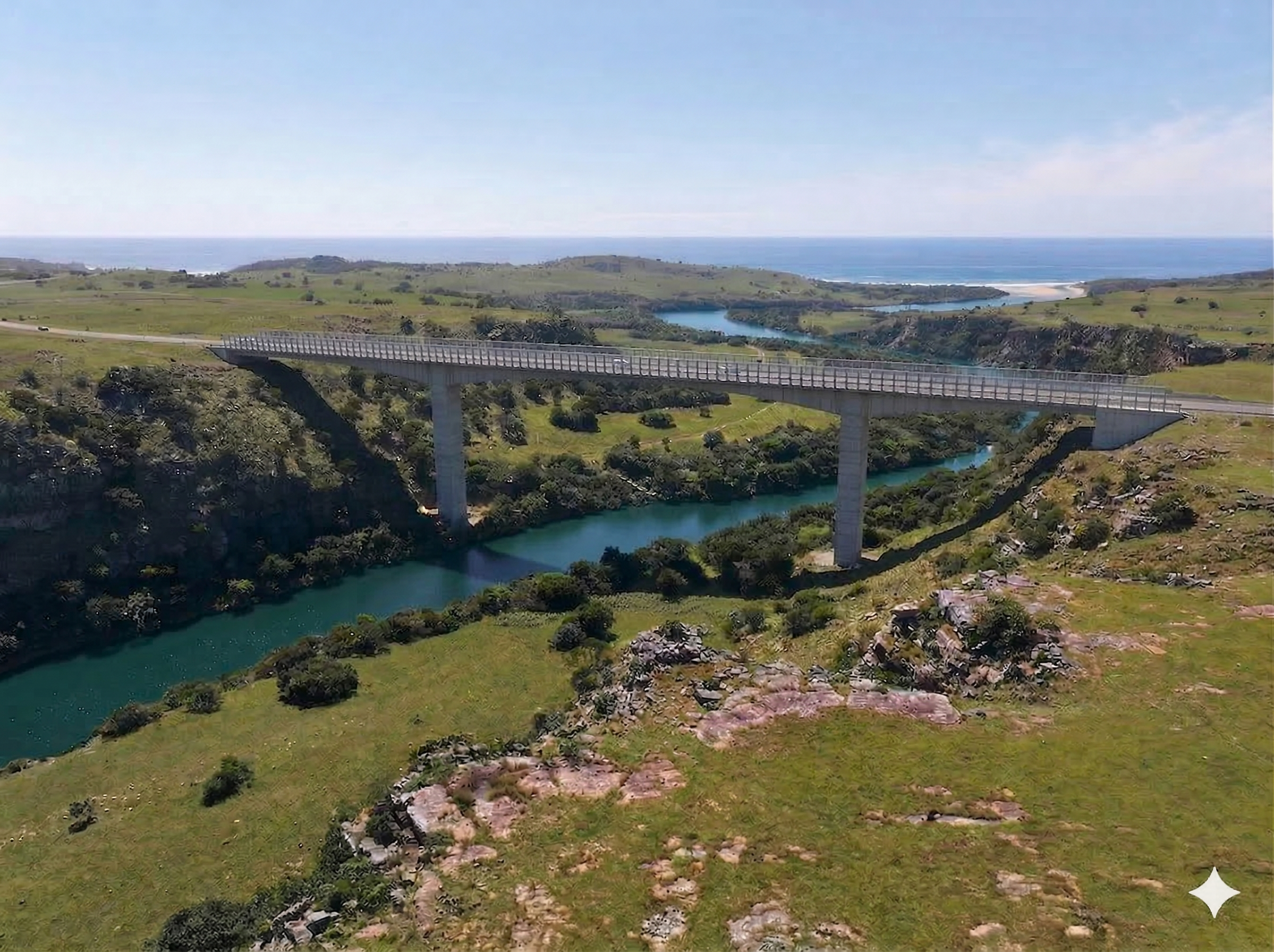 Mzamba River Bridge render — 344 m balanced cantilever bridge on the N2 Wild Coast Toll Highway